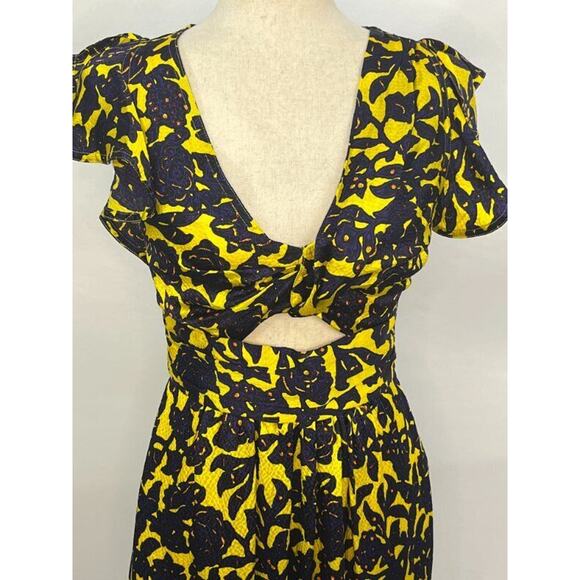 A.L.C Sz 2 Valencia Purple Yellow Floral Silk Cutout Ruffle Midi Dress - Picture 7 of 13